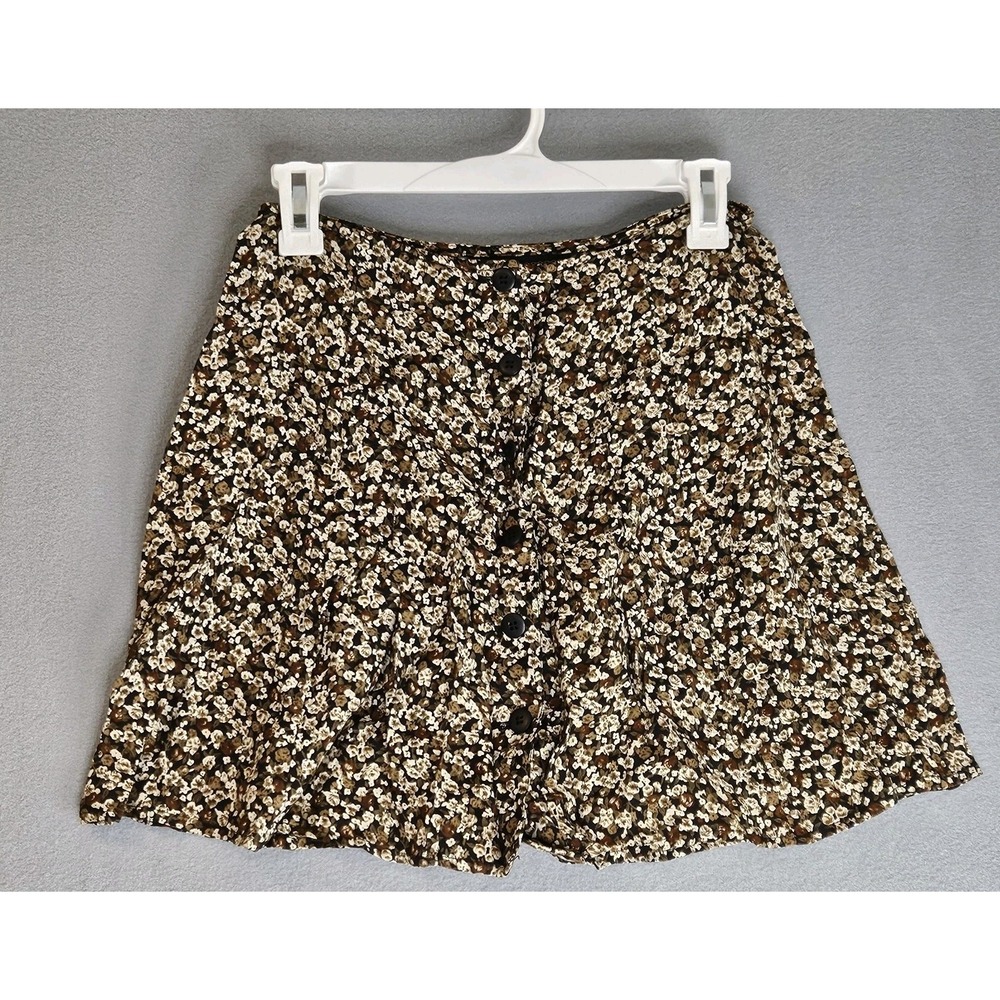 Vintage Express 90's Floral Button Mini Skirt Black Brown Whimsigoth 26 Waist/2